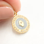 Diamond Sterling Silver Round Hamsa Enamel Charm